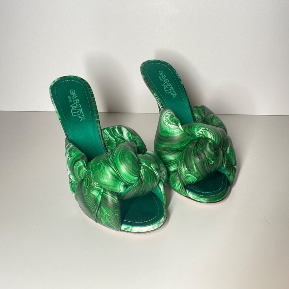 GIAMBATTISTA  VALLI Maxi Green Marble Knot Mules Women's Heel Sandals Si… - Picture 8 of 13